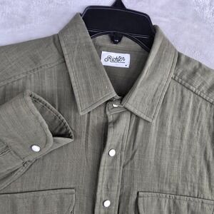 Richter Goods Mens Western Pearl Snap‎ Olive Gree Shirt Long Sleeve Pockets